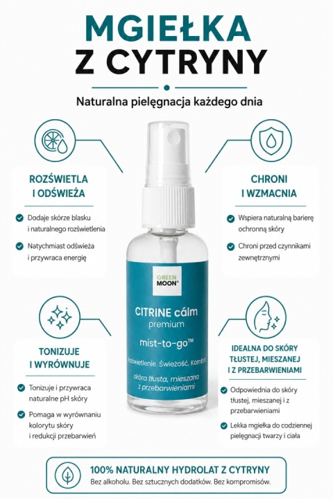 CITRINE cálm premium mist-to-go – rozświetlająca mgiełka z hydrolatem cytrynowym