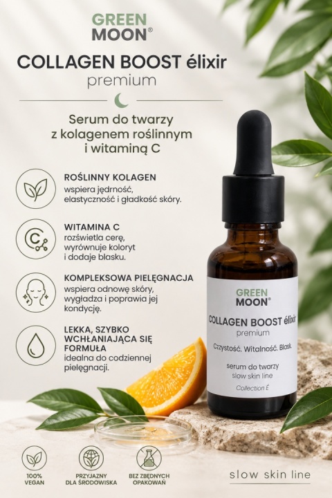 GREEN MOON® COLLAGEN BOOST élixir premium – serum do twarzy z kolagenem roślinnym i witaminą C