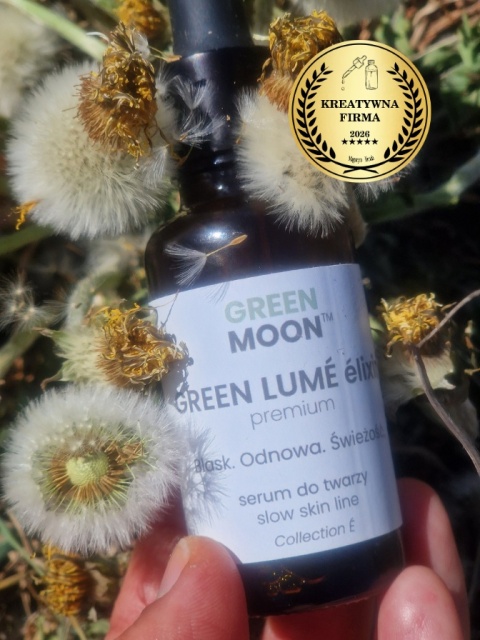 GREEN MOON® GREEN LUME élixir premium – serum do twarzy z roślinnym retinolem i witaminą E w szklanej butelce z pipetą
