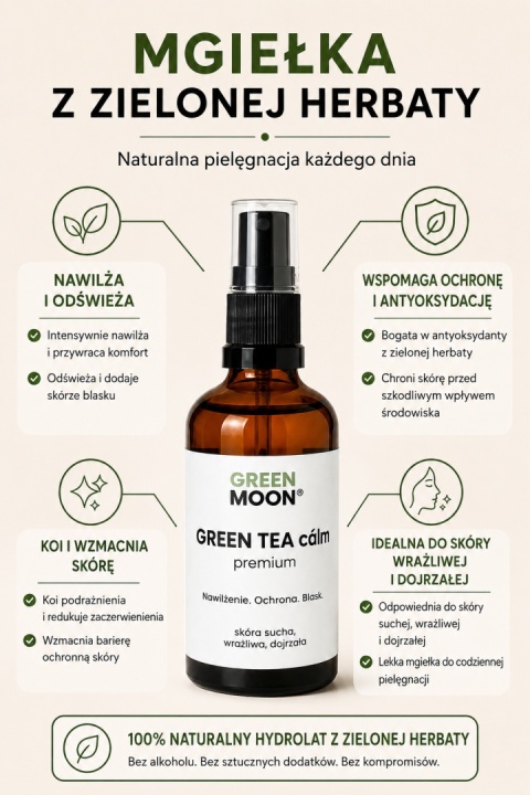 GREEN MOON® GREEN TEA cálm premium – naturalna mgiełka z zieloną herbatą do twarzy, ciała i włosów