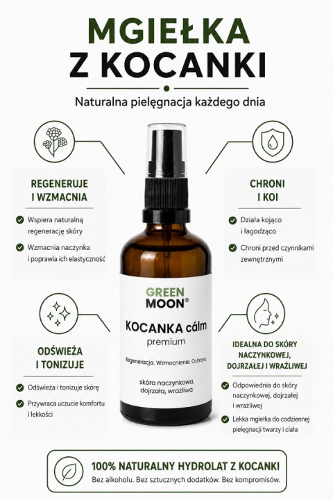 GREEN MOON® KOCANKA cálm premium – naturalna mgiełka z hydrolatem kocanki włoskiej