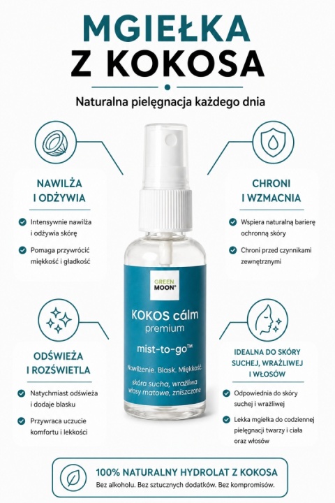 KOKOS cálm premium mist-to-go – nawilżająca mgiełka z hydrolatem kokosowym