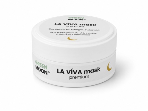 VÍVA mask premium GREEN MOON® – oczyszczająca żółta glinka pomagająca odświeżyć skórę i zmniejszyć widoczność porów.