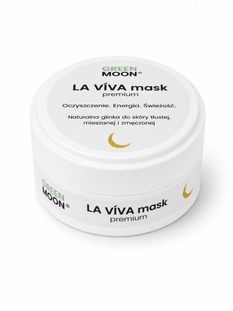 VÍVA mask premium GREEN MOON® – oczyszczająca żółta glinka pomagająca odświeżyć skórę i zmniejszyć widoczność porów.