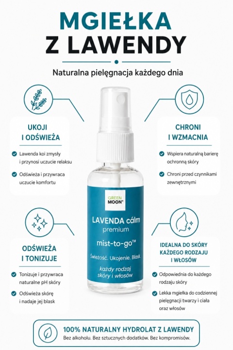 LAVENDA cálm premium mist-to-go – kojąca mgiełka z hydrolatem lawendowym