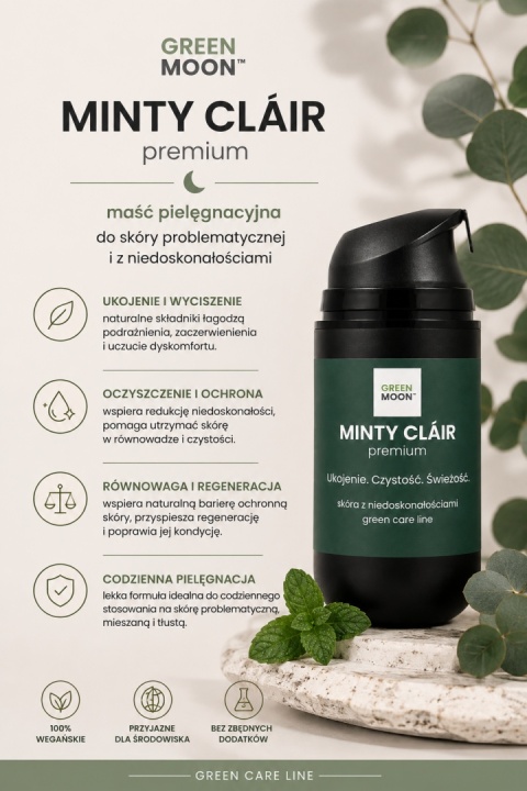 GREEN MOON® MINTY CLÁIR premium – maść pielęgnacyjna do skóry problematycznej i z niedoskonałościami