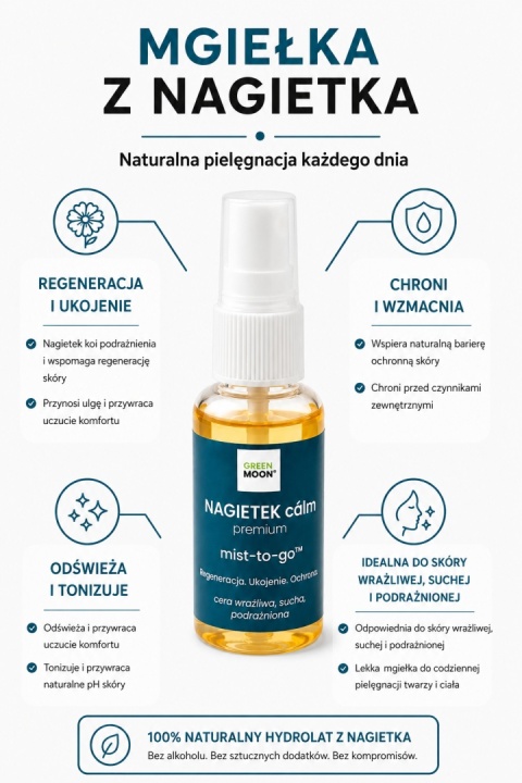 NAGIETEK cálm premium mist-to-go – kojąca mgiełka z hydrolatem nagietkowym