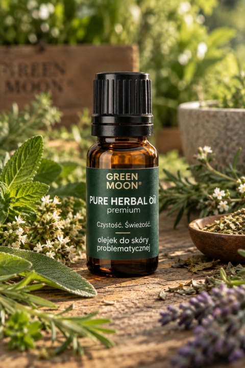 GREEN MOON® PURE HERBAL óil premium – olejek do pielęgnacji skóry z problemami i niedoskonałościami