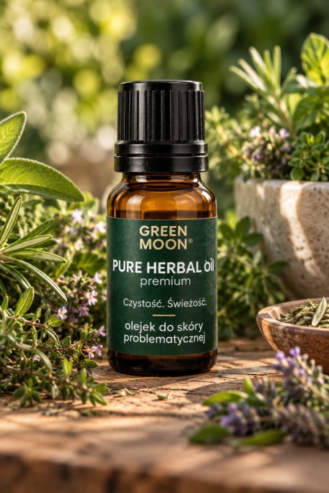 GREEN MOON® PURE HERBAL óil premium – olejek do pielęgnacji skóry z problemami i niedoskonałościami