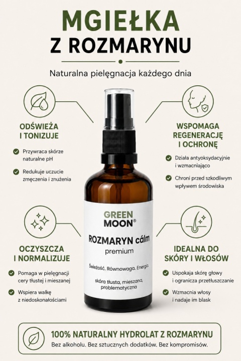 Mgiełka z rozmarynu do skóry tłustej, mieszanej i włosów przetłuszczających się – ROZMARYN cálm premium