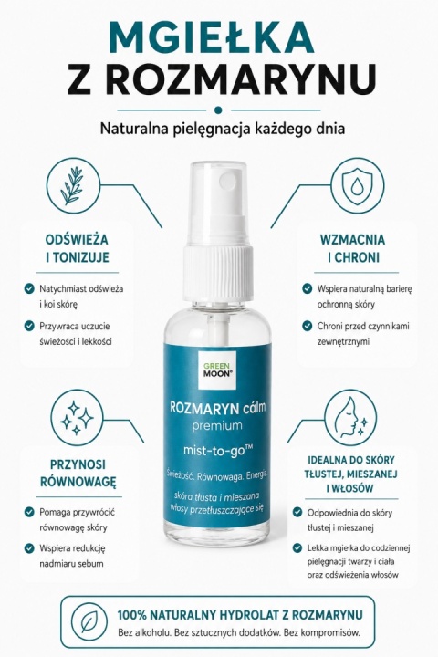 ROZMARYN cálm premium mist-to-go – odświeżająca mgiełka z hydrolatem rozmarynowym