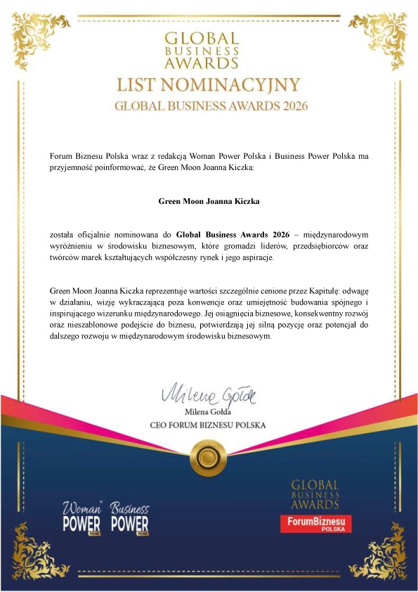 GREEN MOON® z kolejną nominacją 2026 – Global Business Awards ✨🏆