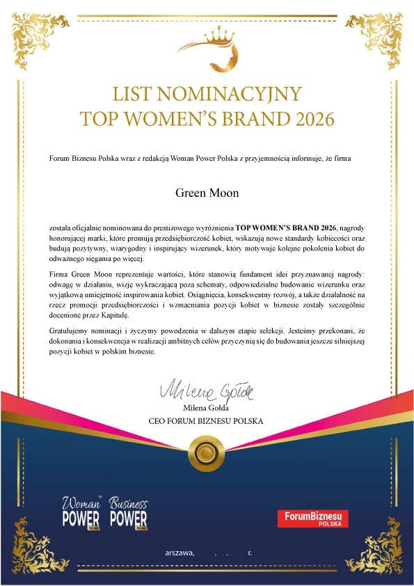 GREEN MOON® z dwiema nominacjami 2026 – Top Women’s Brand i Top Woman in Power 🌙
